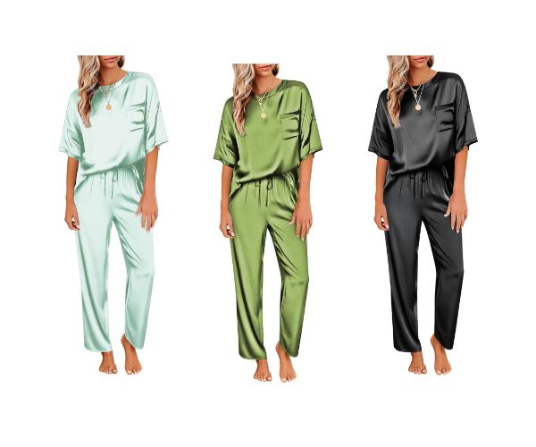 Womens Silky Satin 2 Piece Lounge Sets with Pockets $11.99